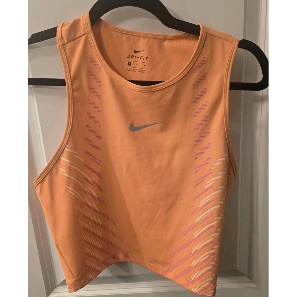 Nike Women's Runway GX Crop Top Tank Fitted Orange Frost Medium